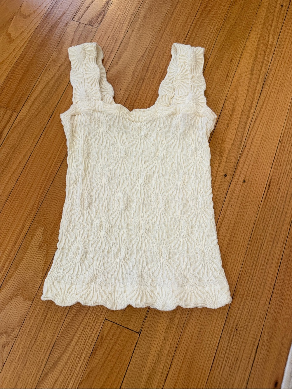 Cream Textured Square-Neck Tank Top
